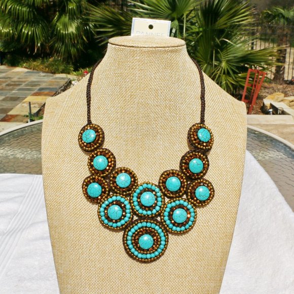Boho Necklace Turquoise Chunky Festival Bib NWT - Picture 6 of 6